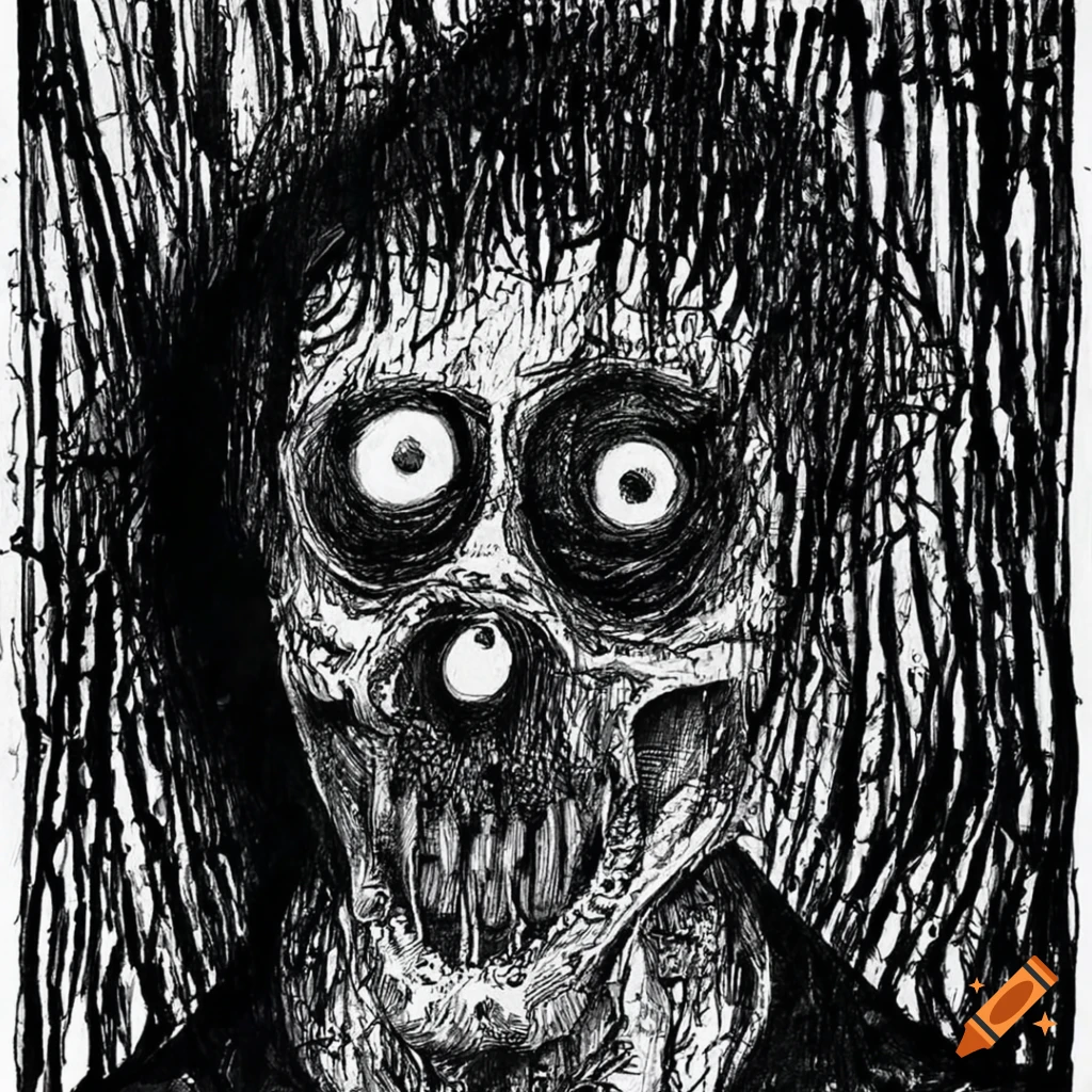 Ink drawing of someone going insane from a nightmare