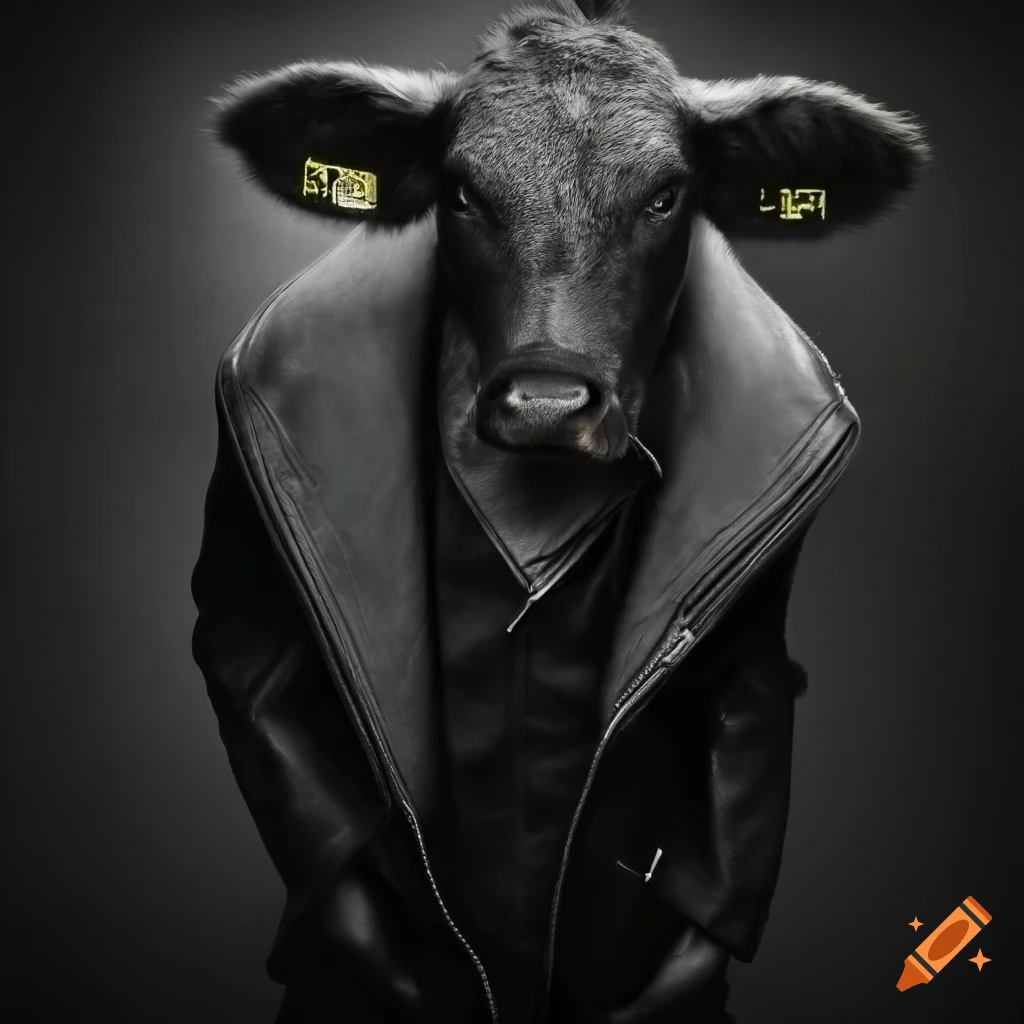 Cow in a leather jacket