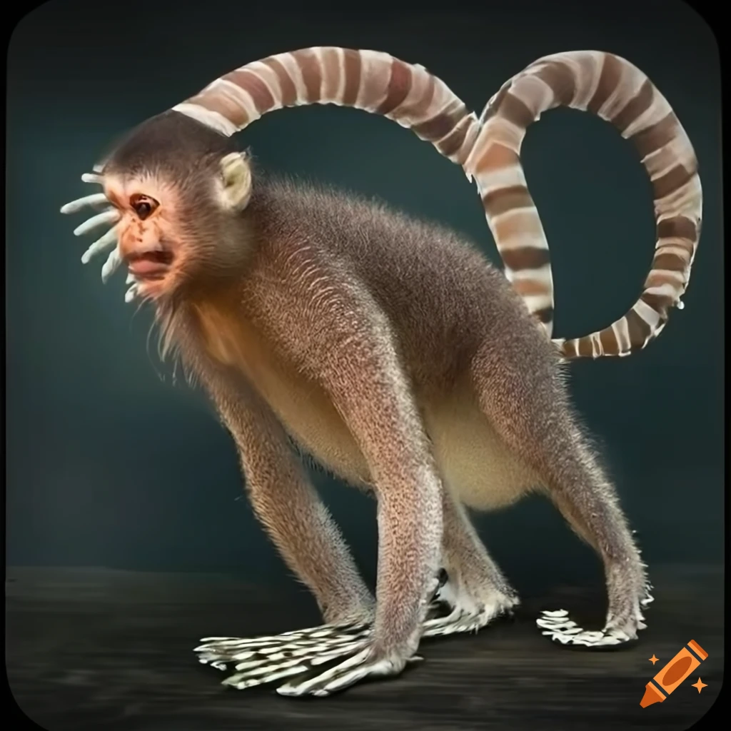 Hybrid creature of uakari monkey and lionfish in high-resolution photo