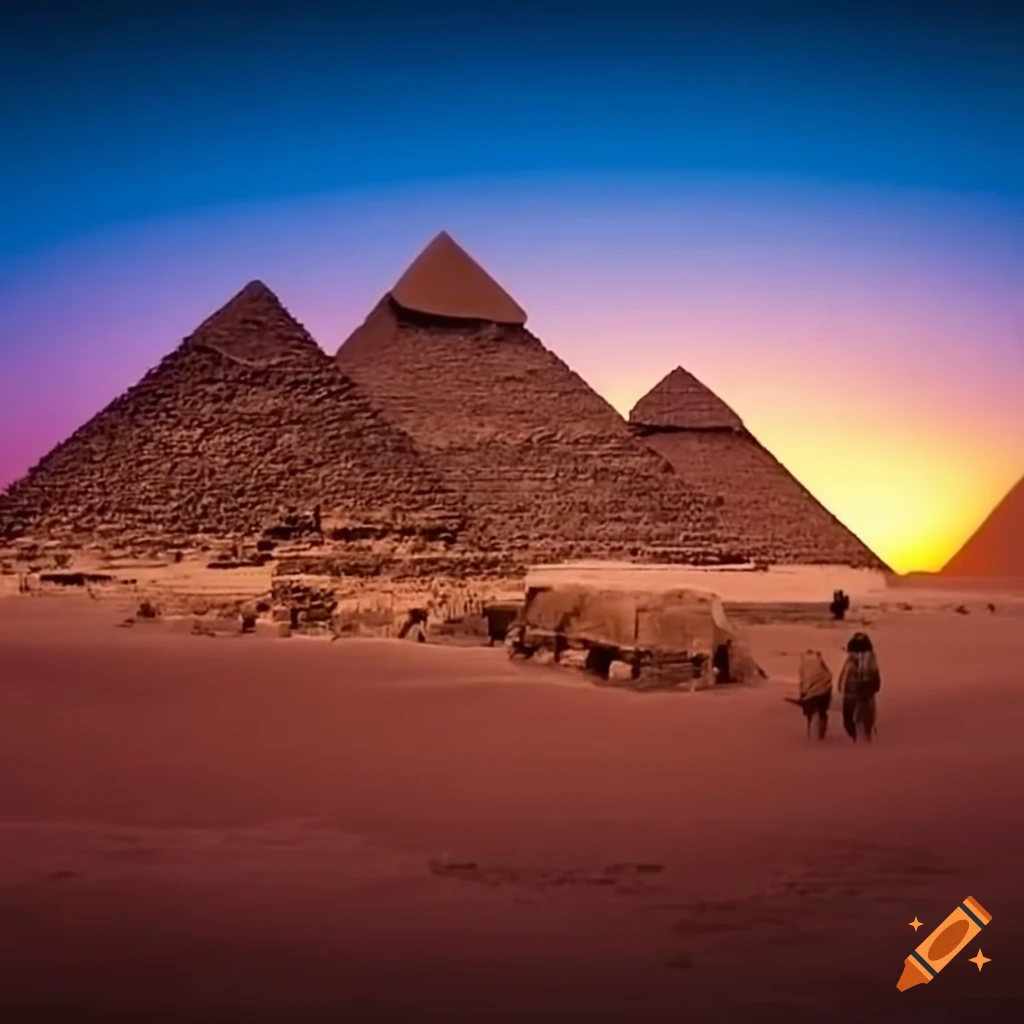 Ancient Egyptian pyramids during sunset