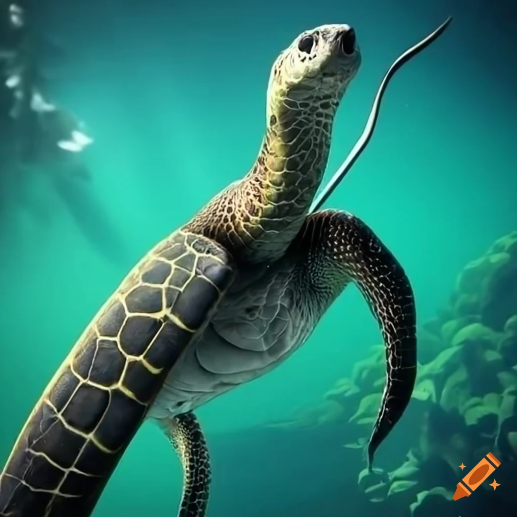 Hybrid of a black mamba and a green sea turtle