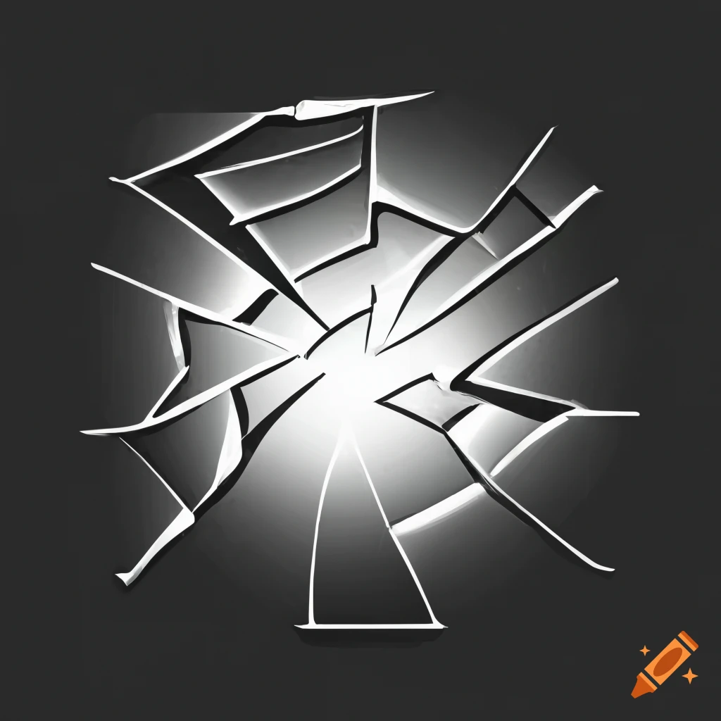 Broken glass linear icon in black and white on white background