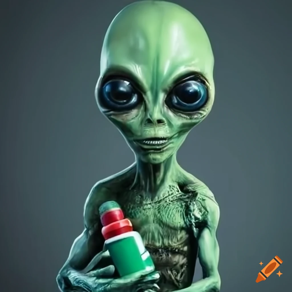 Alien holding a pill bottle