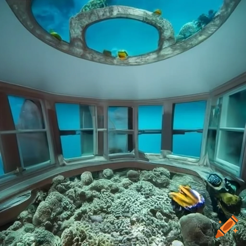 Advanced underwater house with windows and coral reef