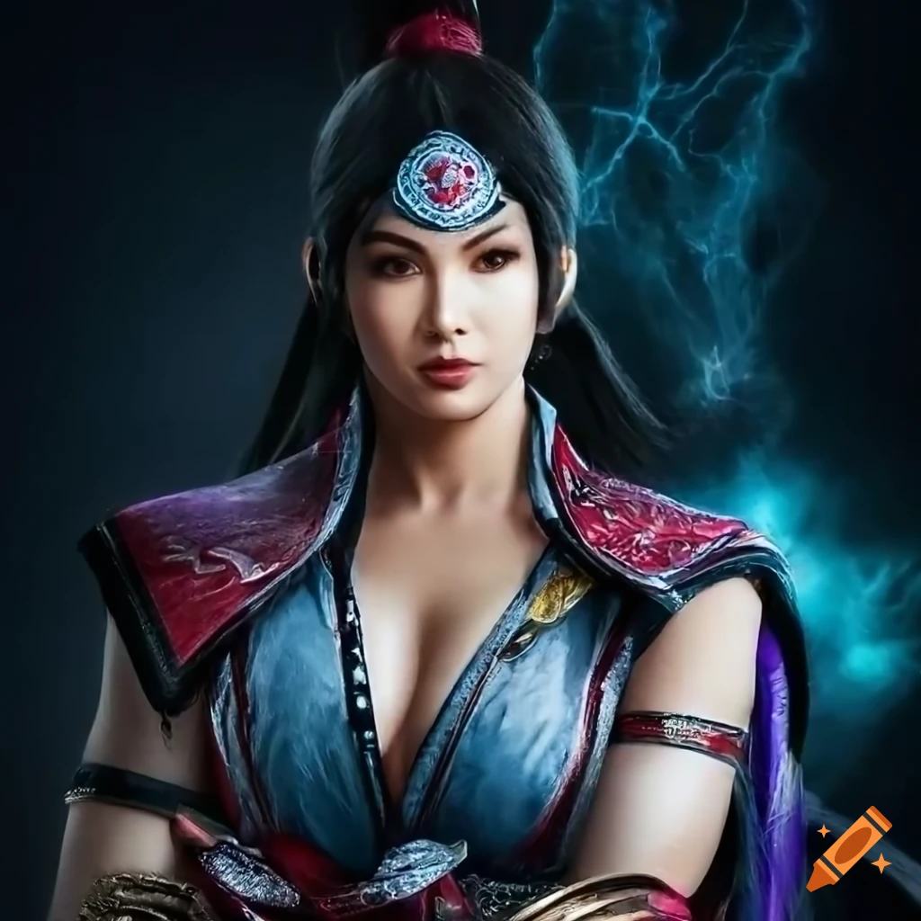 Portrait of a young woman in oriental style inspired by Taki from Soul Calibur series