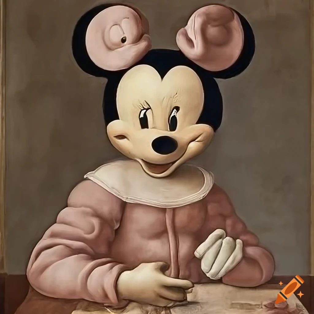 Minnie Mouse depicted in a renaissance fresco by Michelangelo