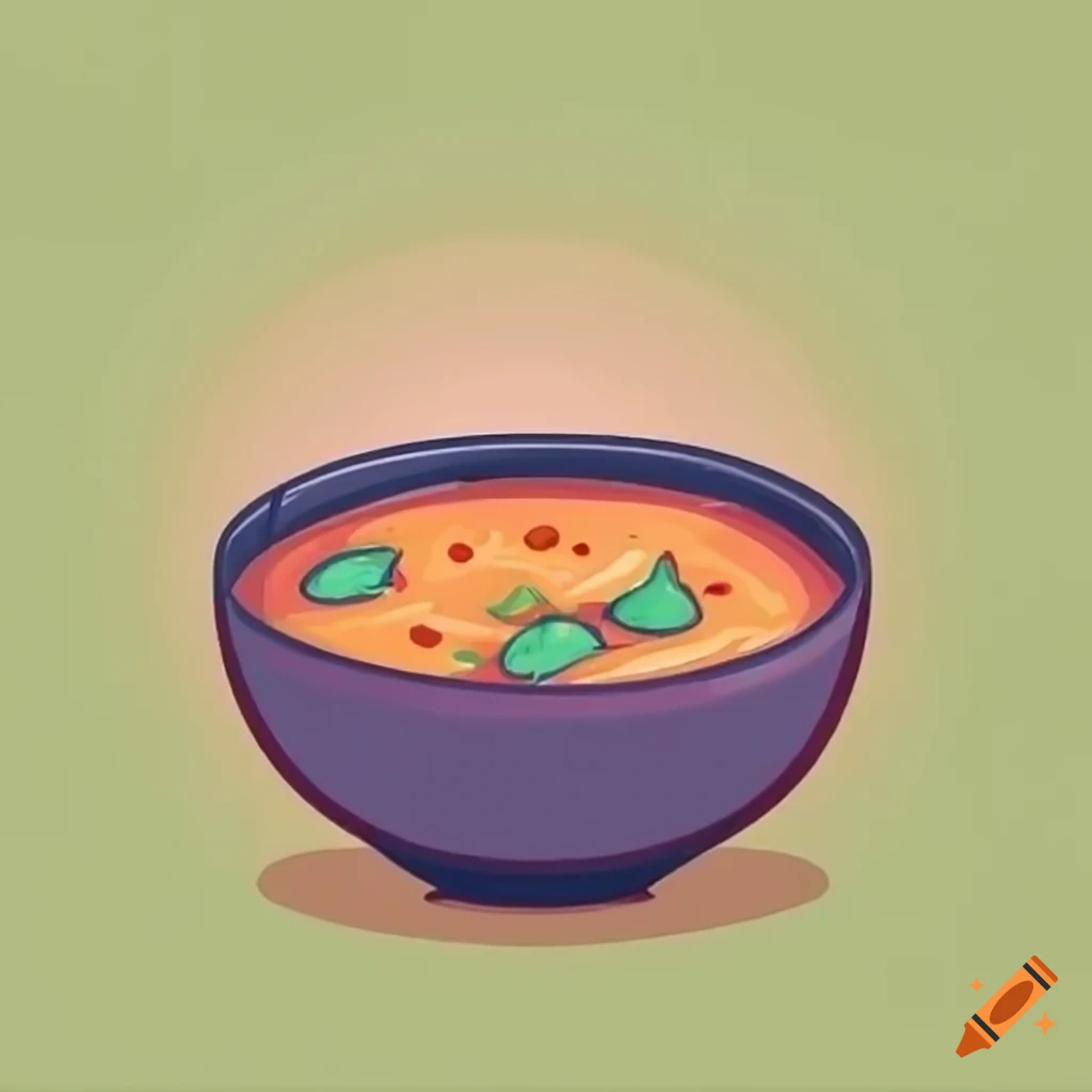 Delicious bowl of creamy fruit soup in simple cartoon style