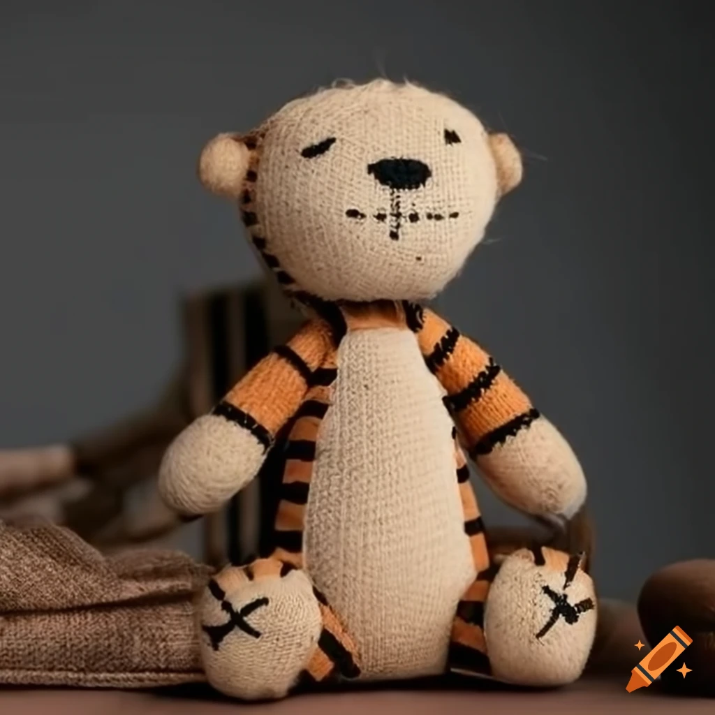 Hobbes burlap doll sleeping in bed