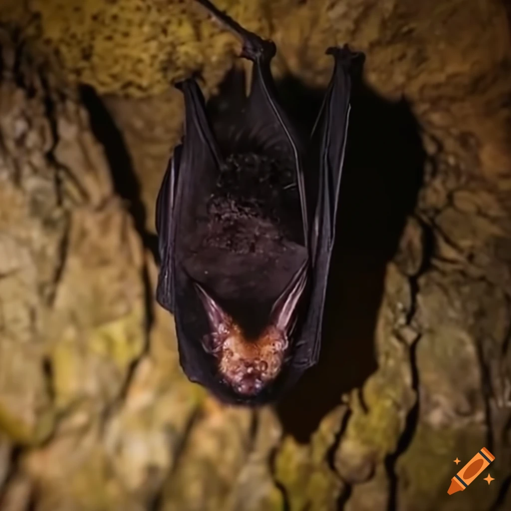 Beautiful black bat roosting in a forest cave