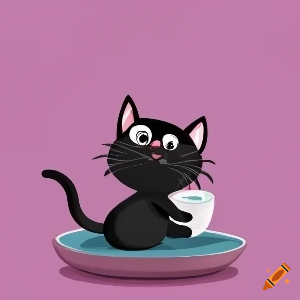 cartoon-black-cat-drinking-milk-on-craiyon