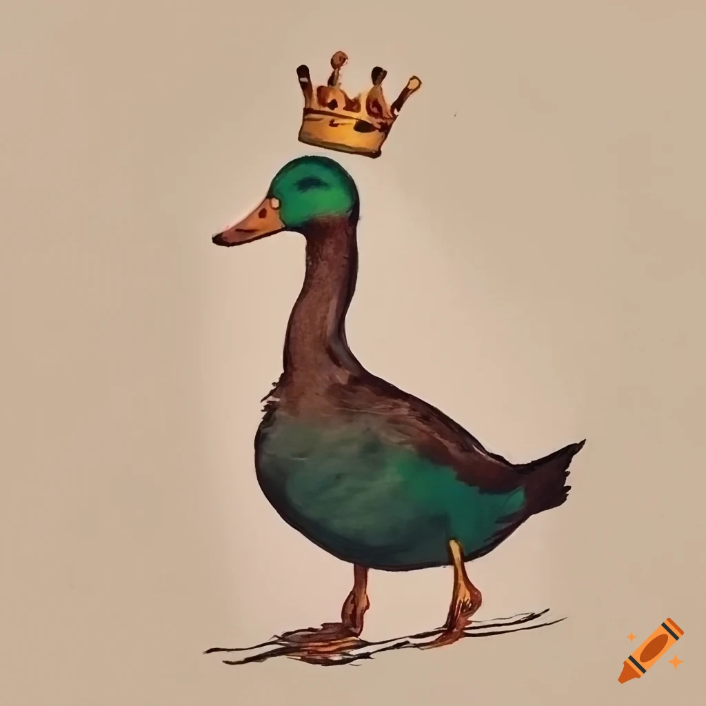 Sumi-e proud duck wearing a crown