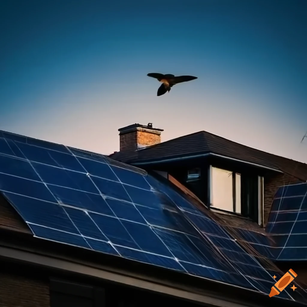 House with solar panels under the midday sun surrounded by wildlife