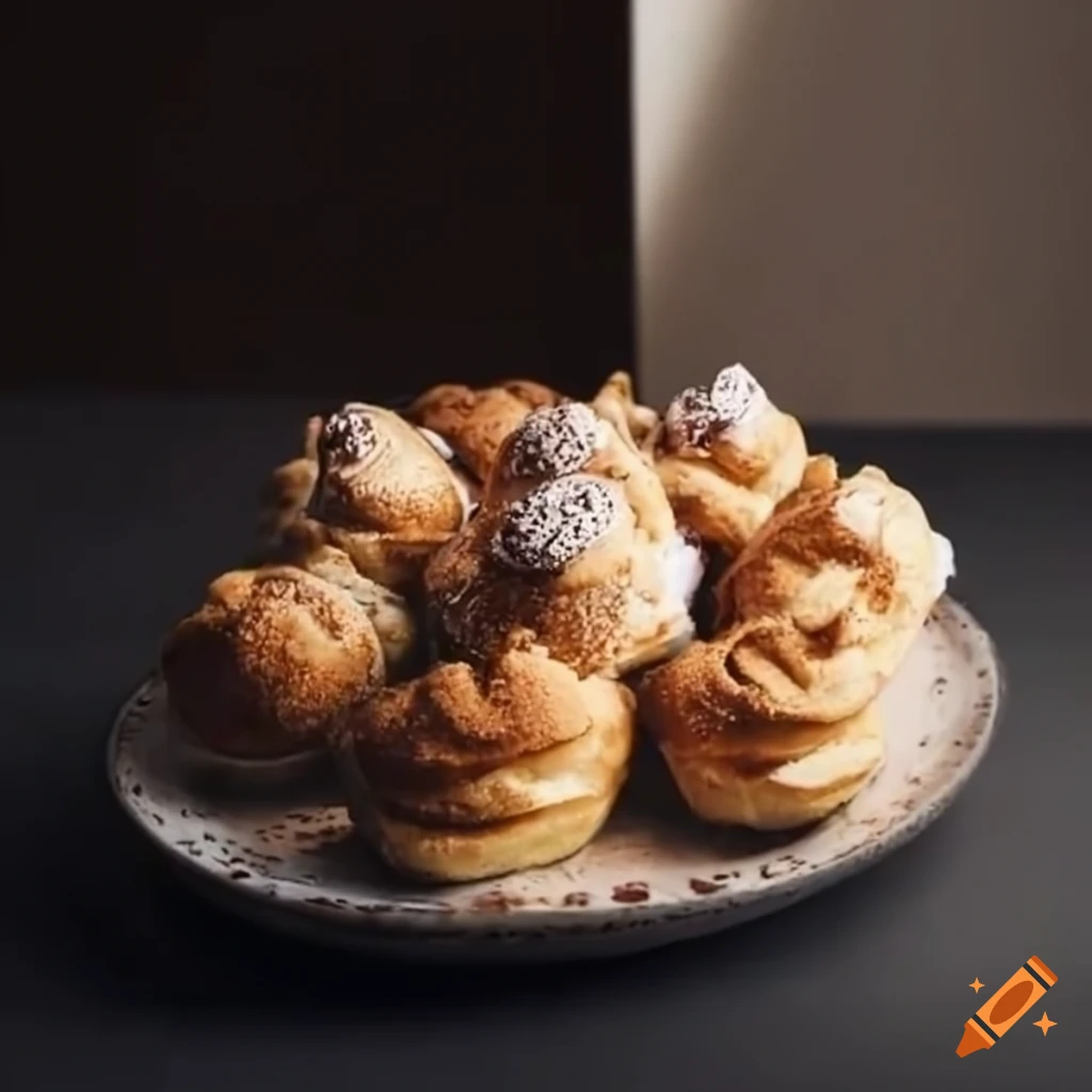 Cream puffs with cream and Oreo crumbles