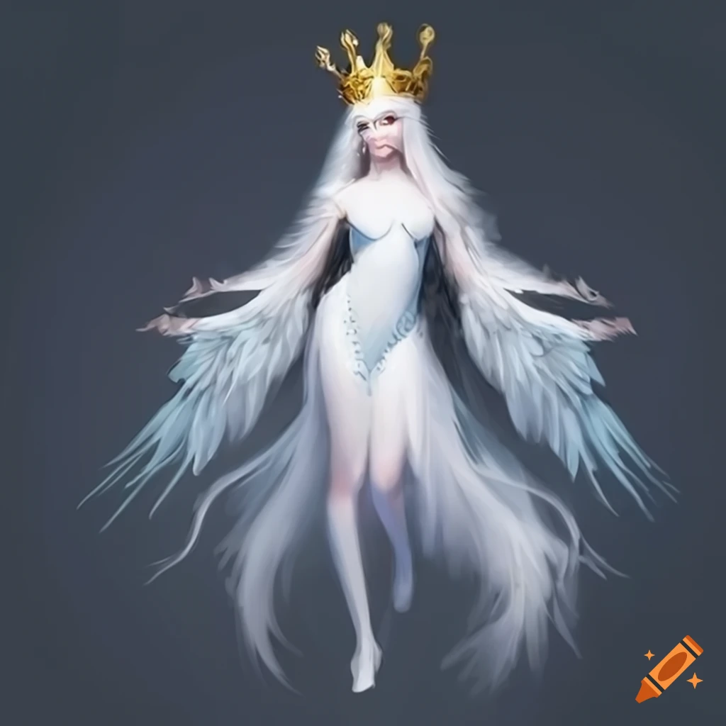 White spirit with wings wearing a crown in full body view