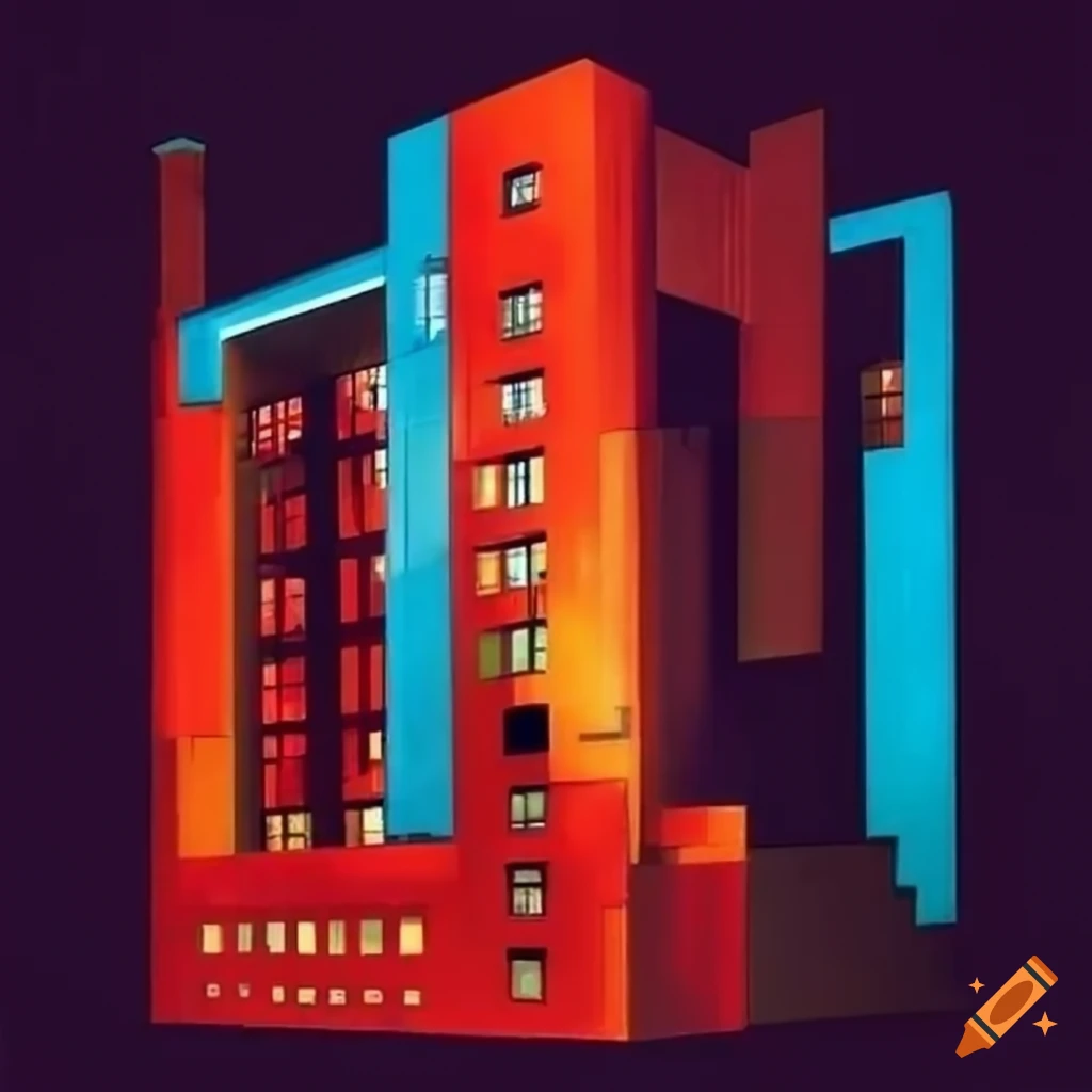Unique industrial Bauhaus artwork in the shape of a building