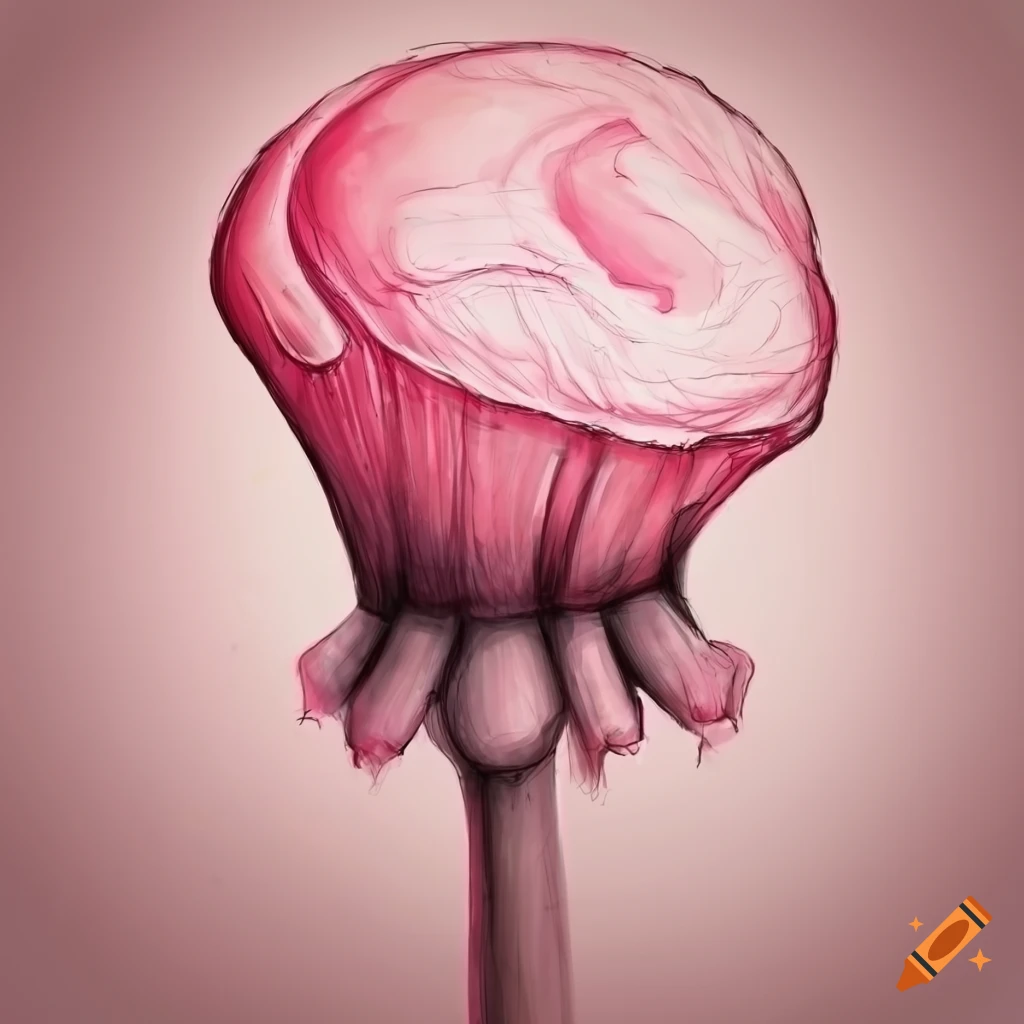 Pink sci-fi plant stem in a rough sketch art style