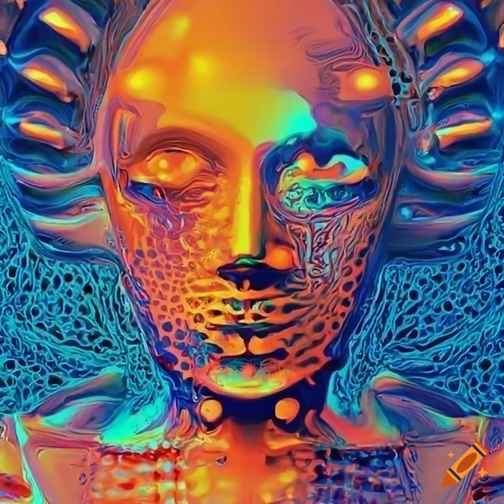 Biomechanoid woman face resembling C3PO with metallic surfaces