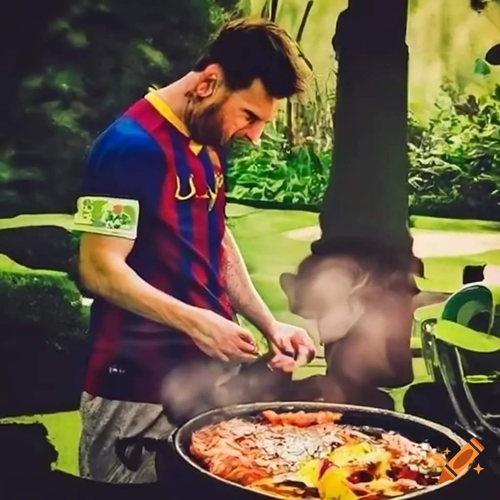 Leo Messi enjoying a barbecue in the garden