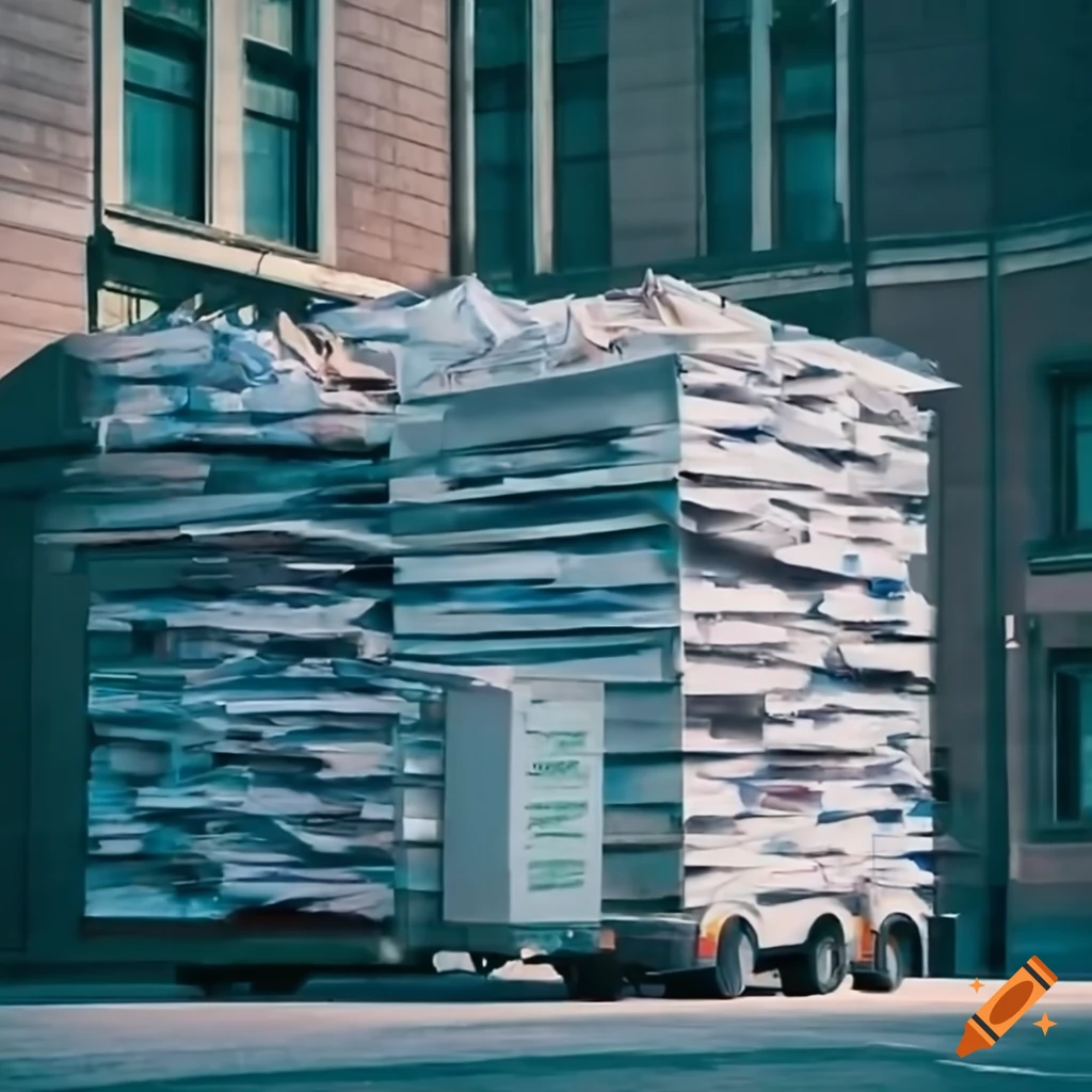 Loading office paper onto a lorry outside an office building