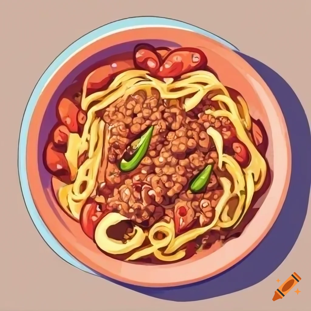 Savory plate of traditional Bolognese dish in cartoon style