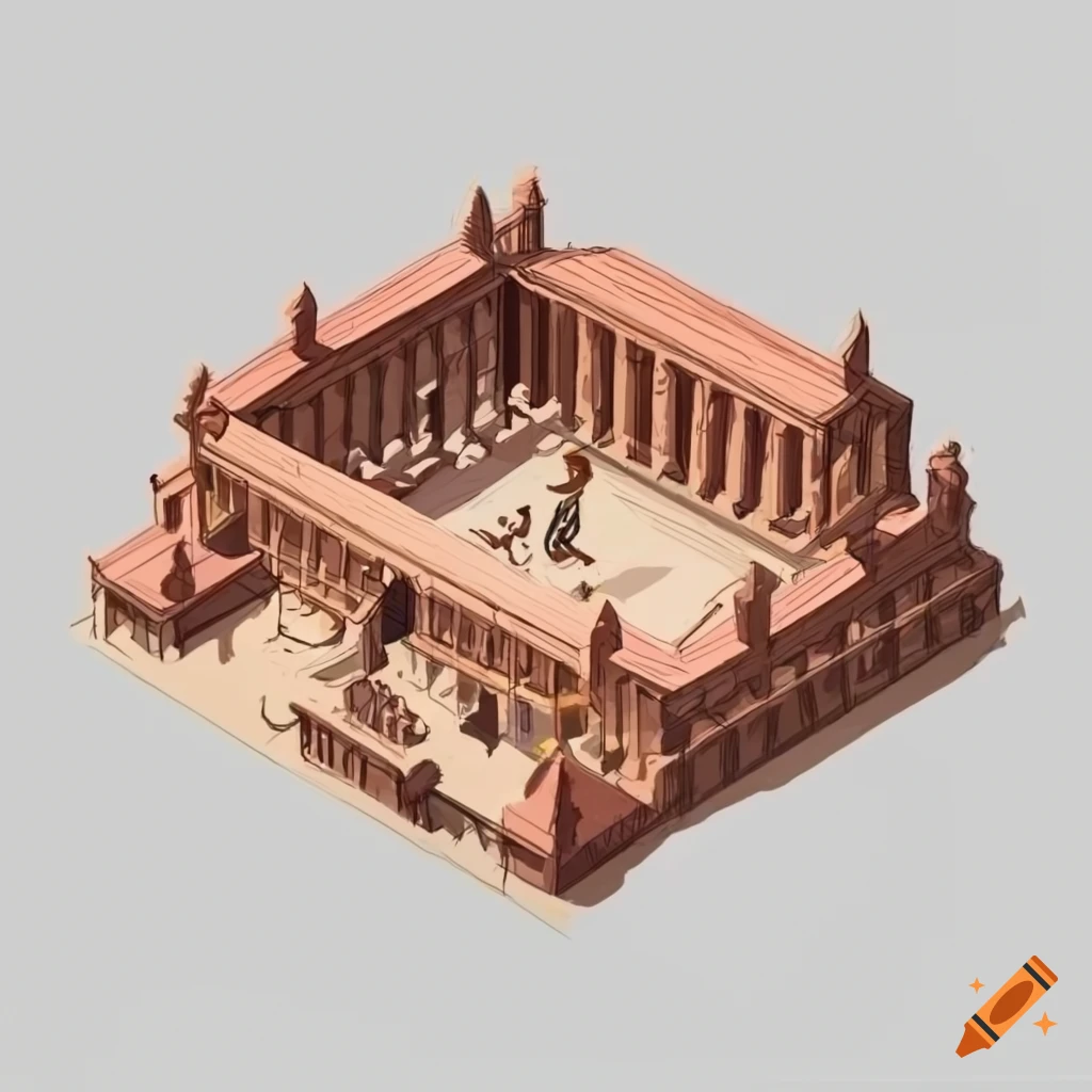 Isometric drawing of a Roman era market