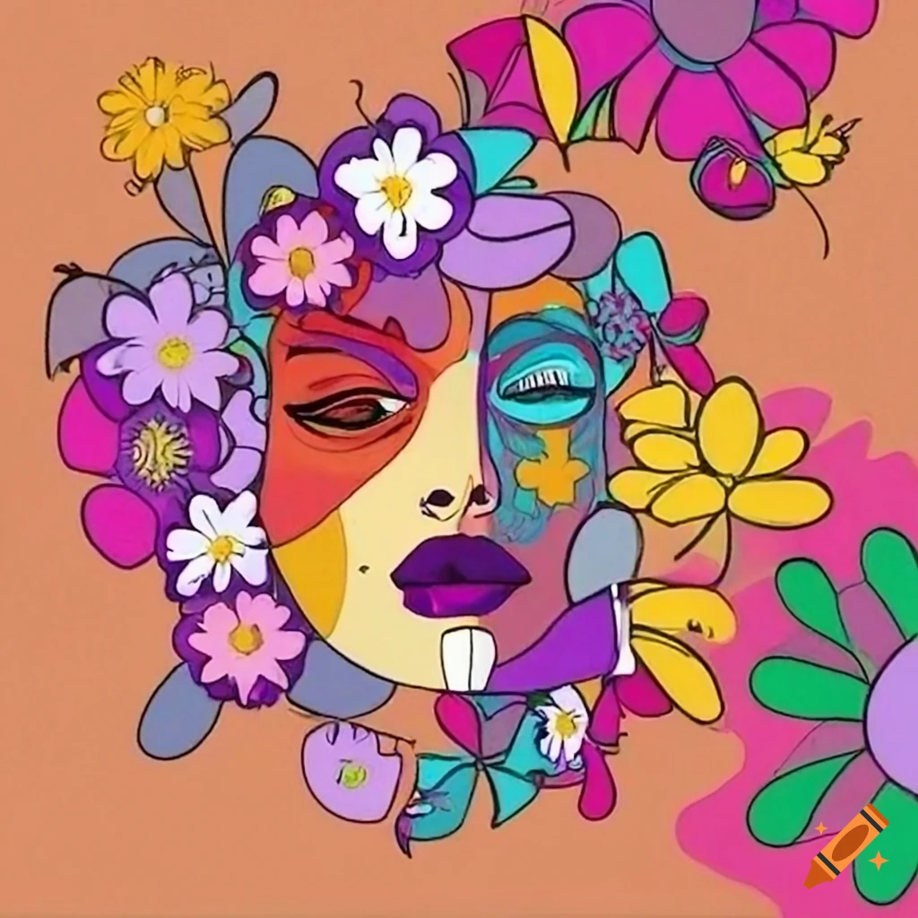 Abstract faces and flowers artwork