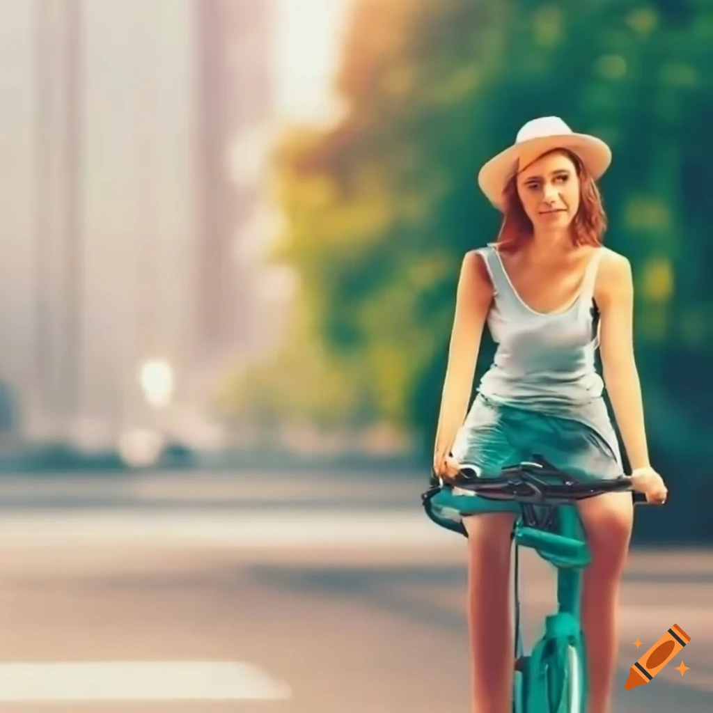 Woman riding a bike in a city environment