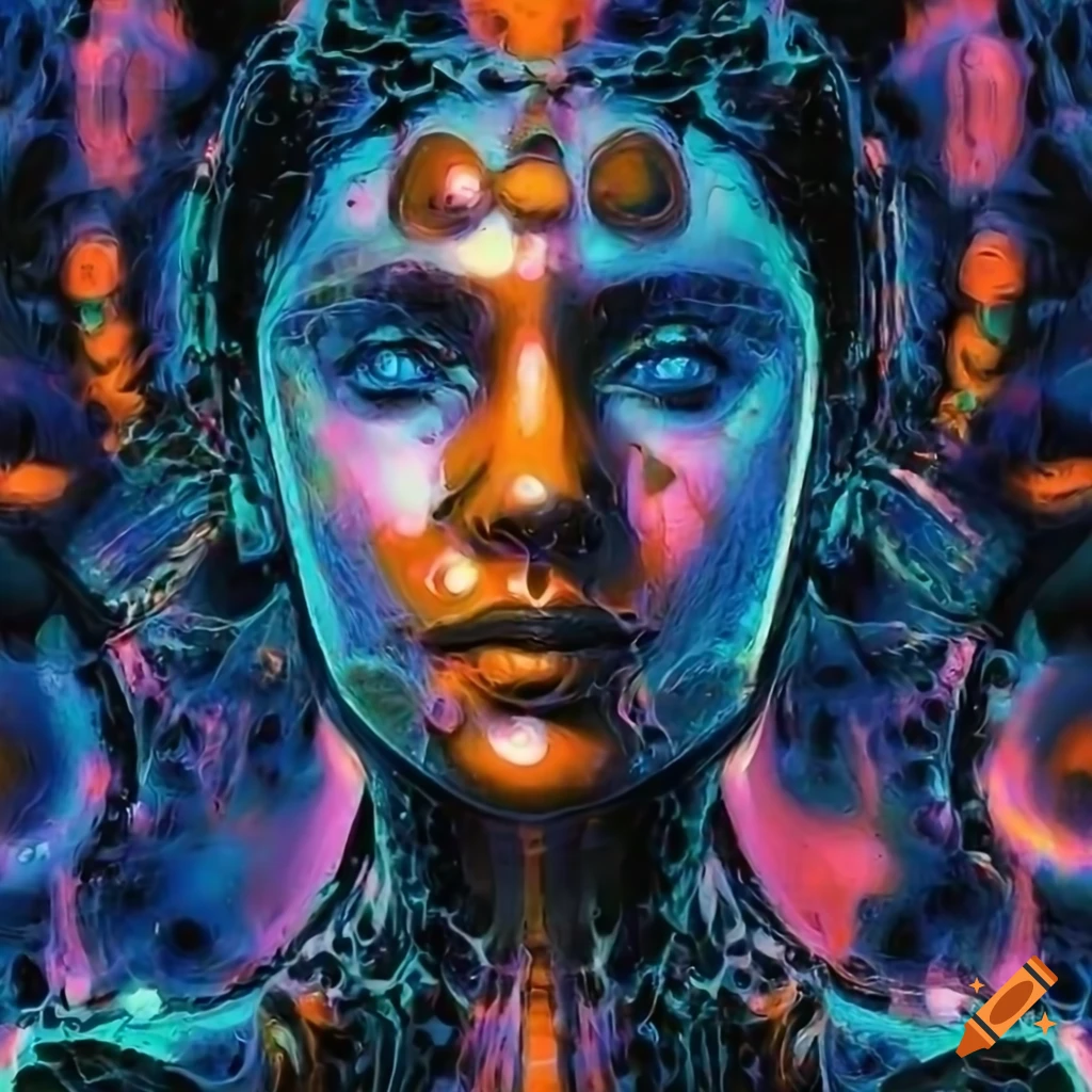 Biomechanoid woman face resembling C3PO with metallic surfaces