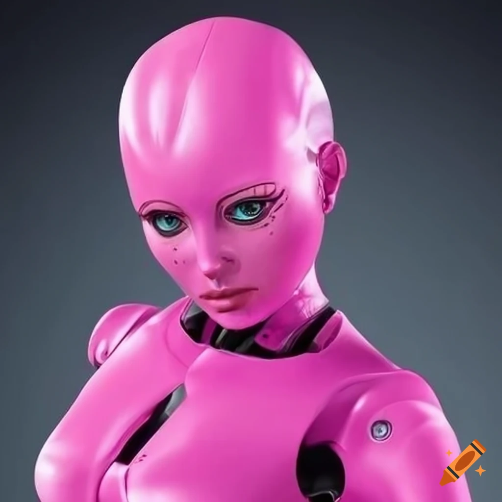 Female robot in yellow to pink plug suit with a realistic style on Craiyon