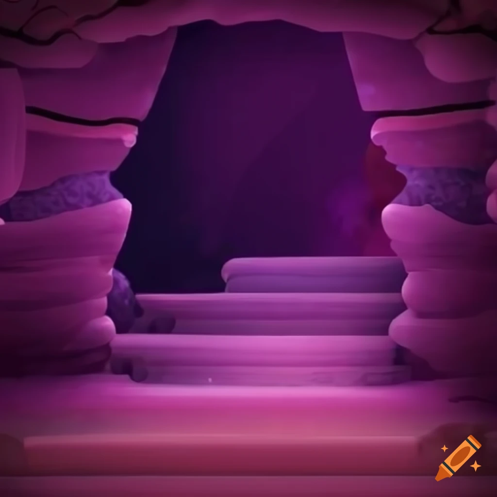 Chely's pink crystal fortress cave with passageways, staircases, and poolwater