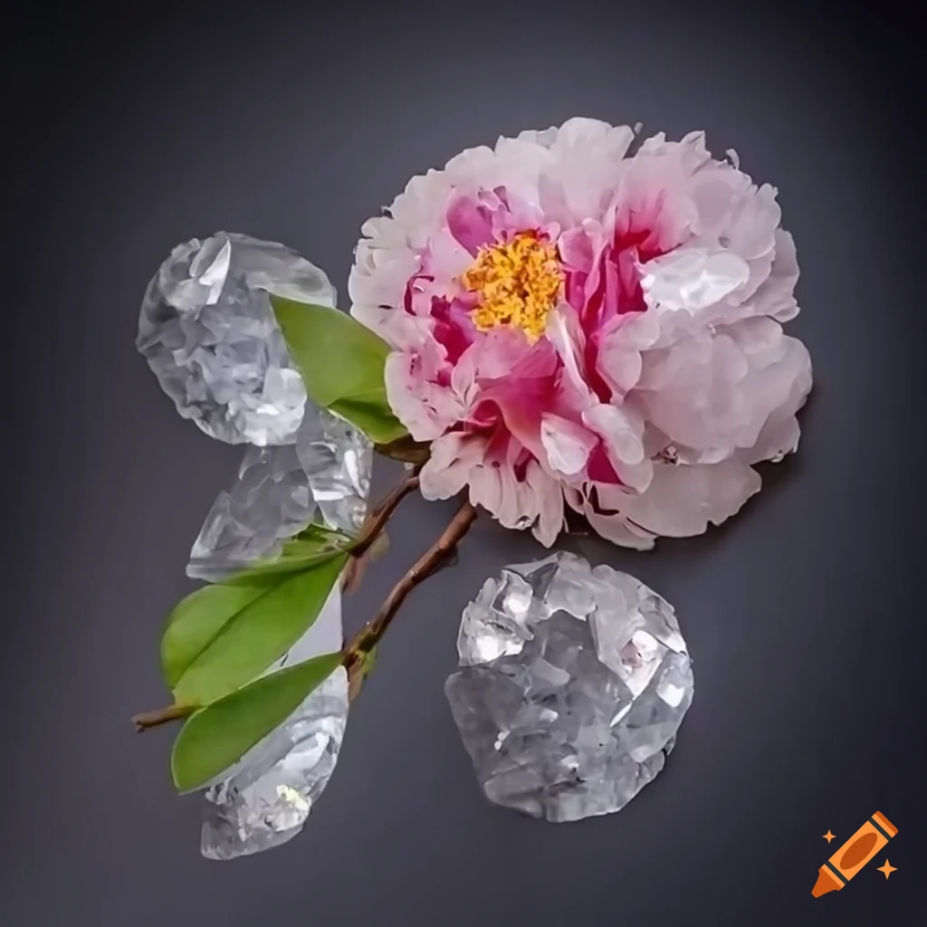 Willow tree branches and leaves with peony flowers made from crystal gems