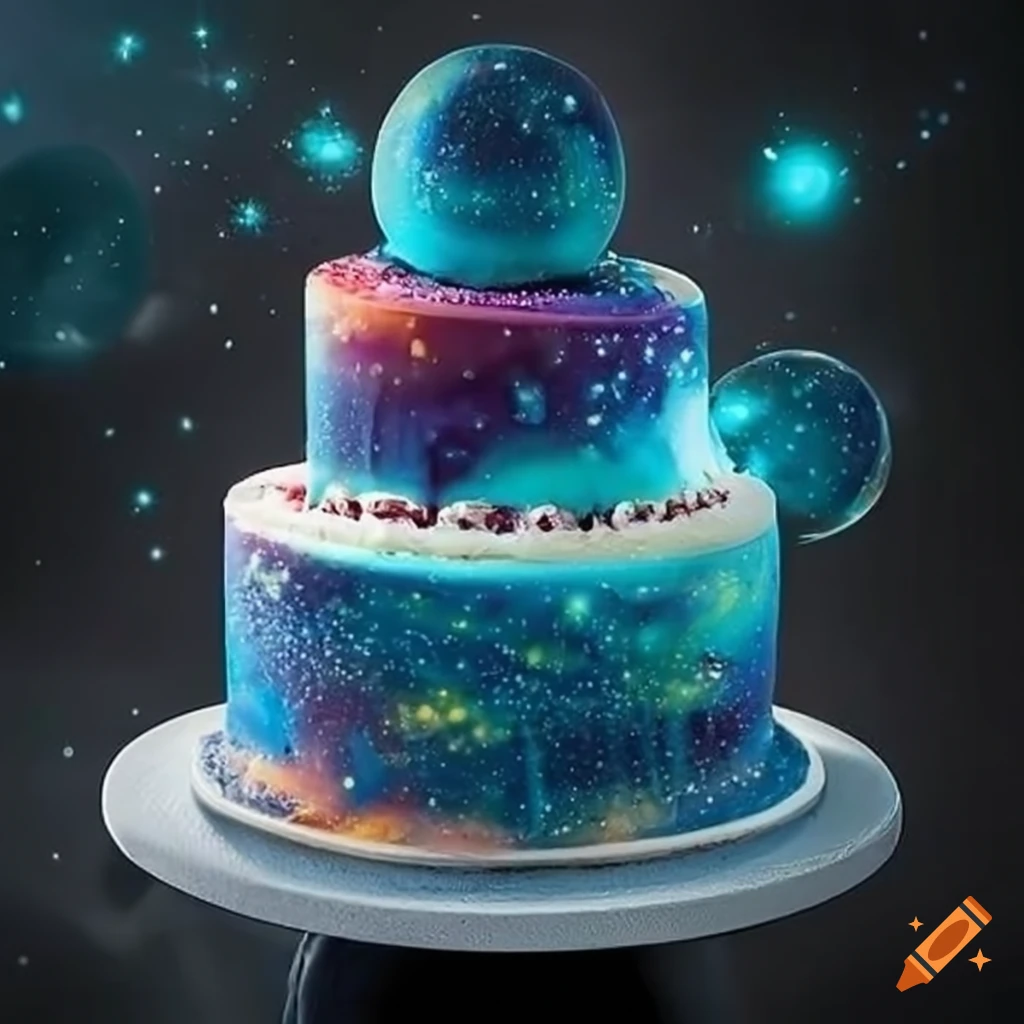 Two-tiered galaxy-themed graduation cake