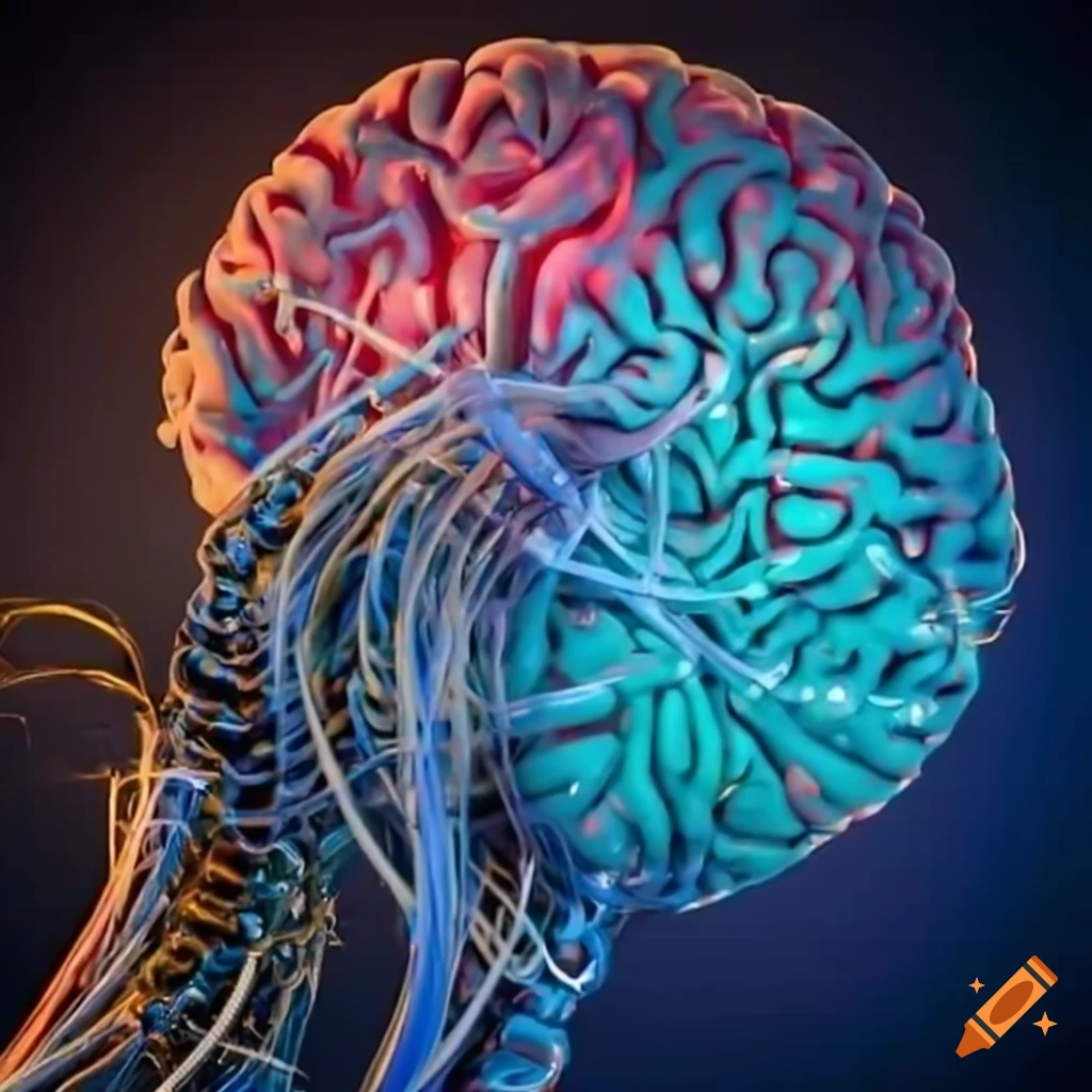 Brain with modular synth cables in anatomy