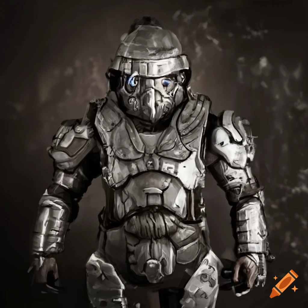 Sinister folktale dwarf in futuristic soldier armor