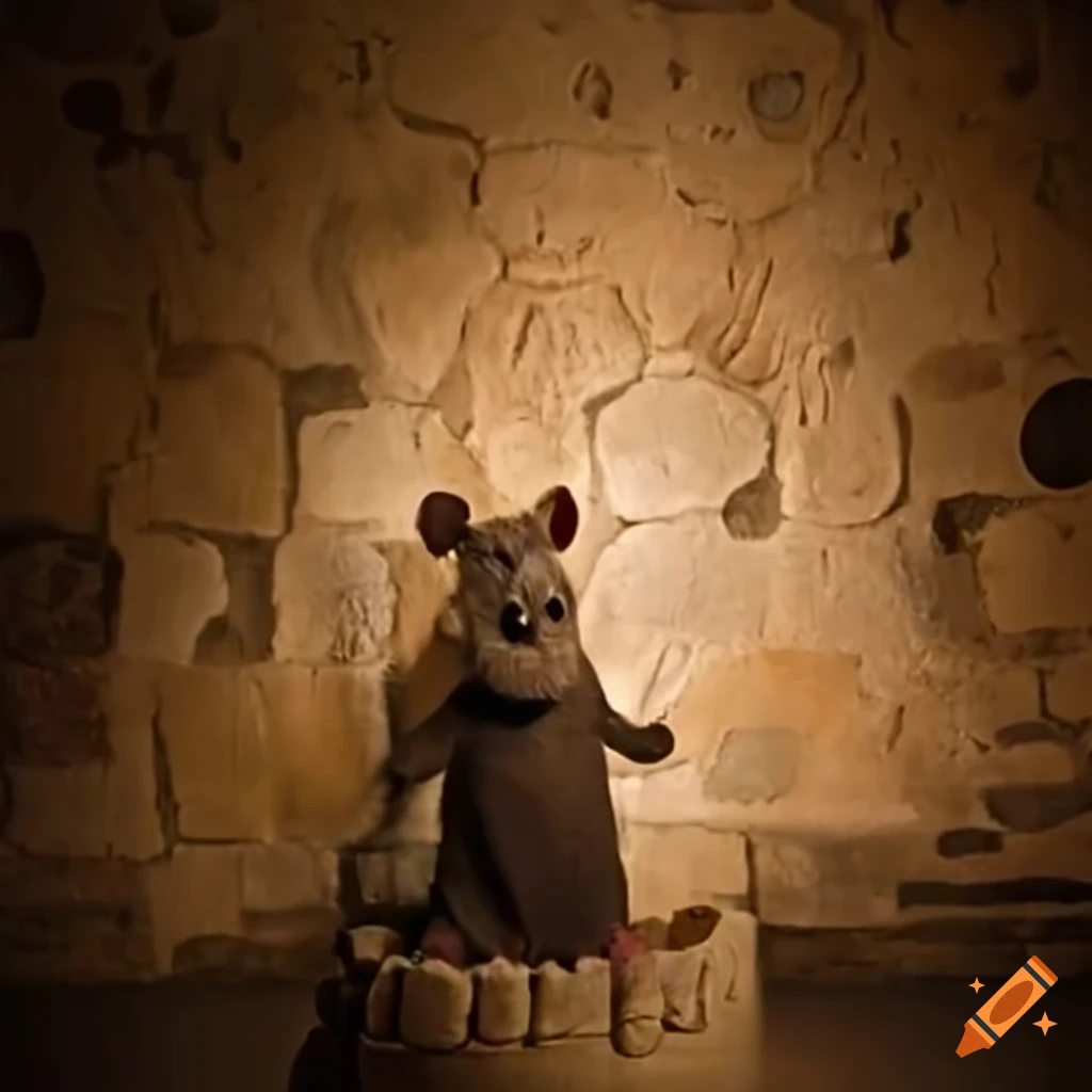 Giant mouse with a tiny hat in a cheese castle
