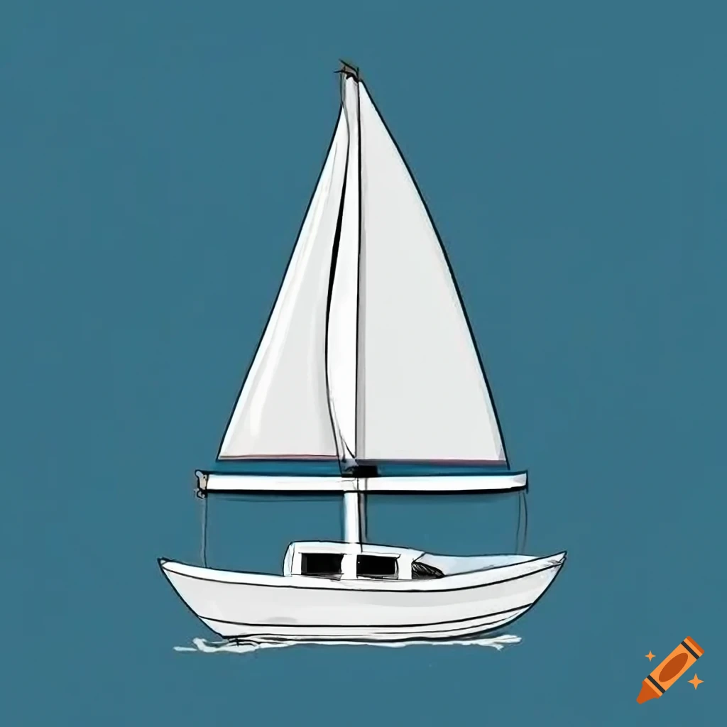 High-contrast black and white cartoon sailboat illustration