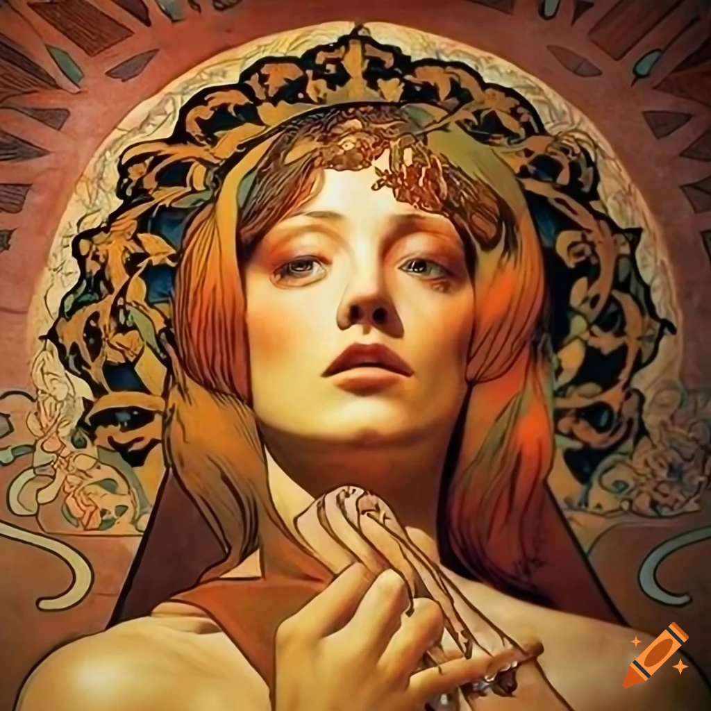 Deep honey glow light inspired by Boris Vallejo, Alphonse Mucha, Escher, and Vermeer in a stave carving