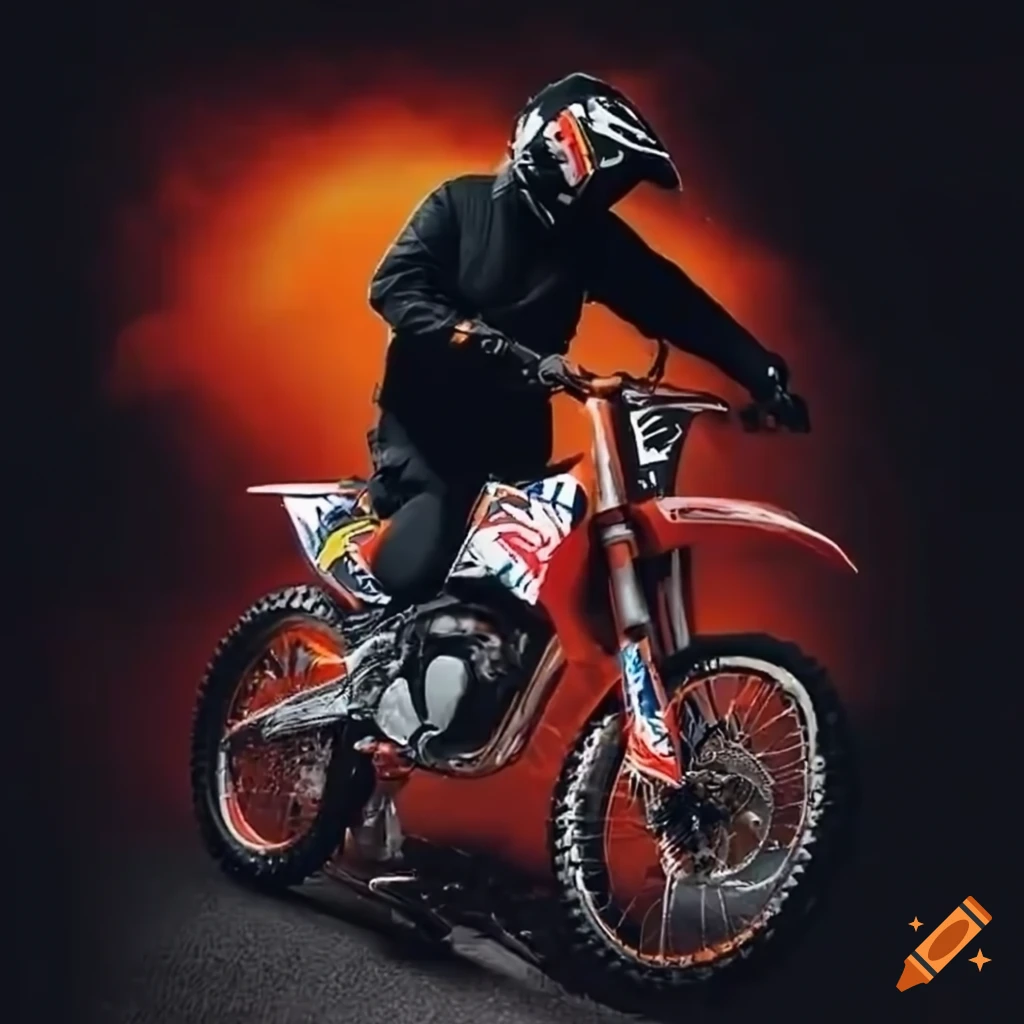 Man riding KTM SXF 350 2014 with Red Bull sticker and black hoodie