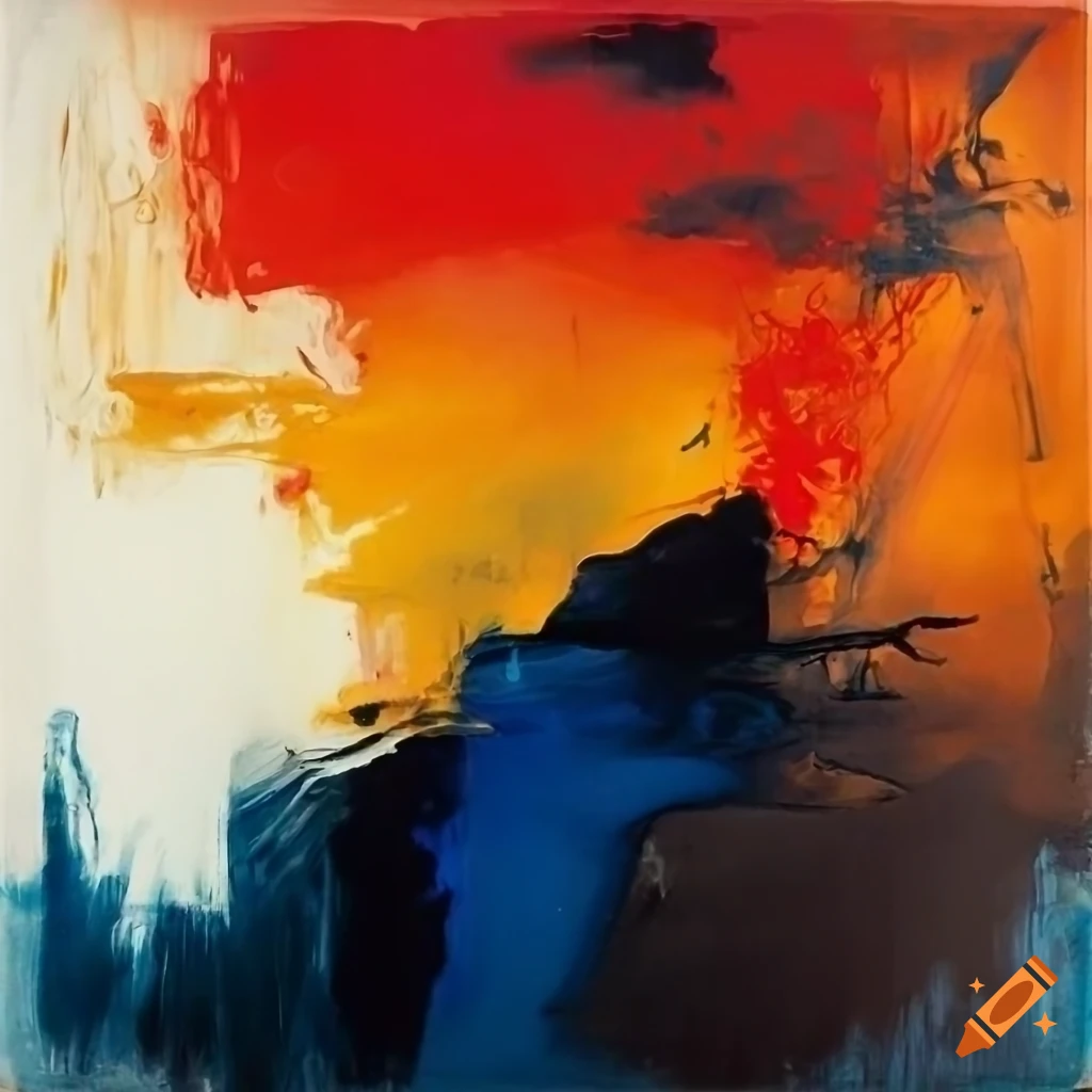Stunning abstract art piece by Rauschenberg with red, black, yellow, blue, and white elements