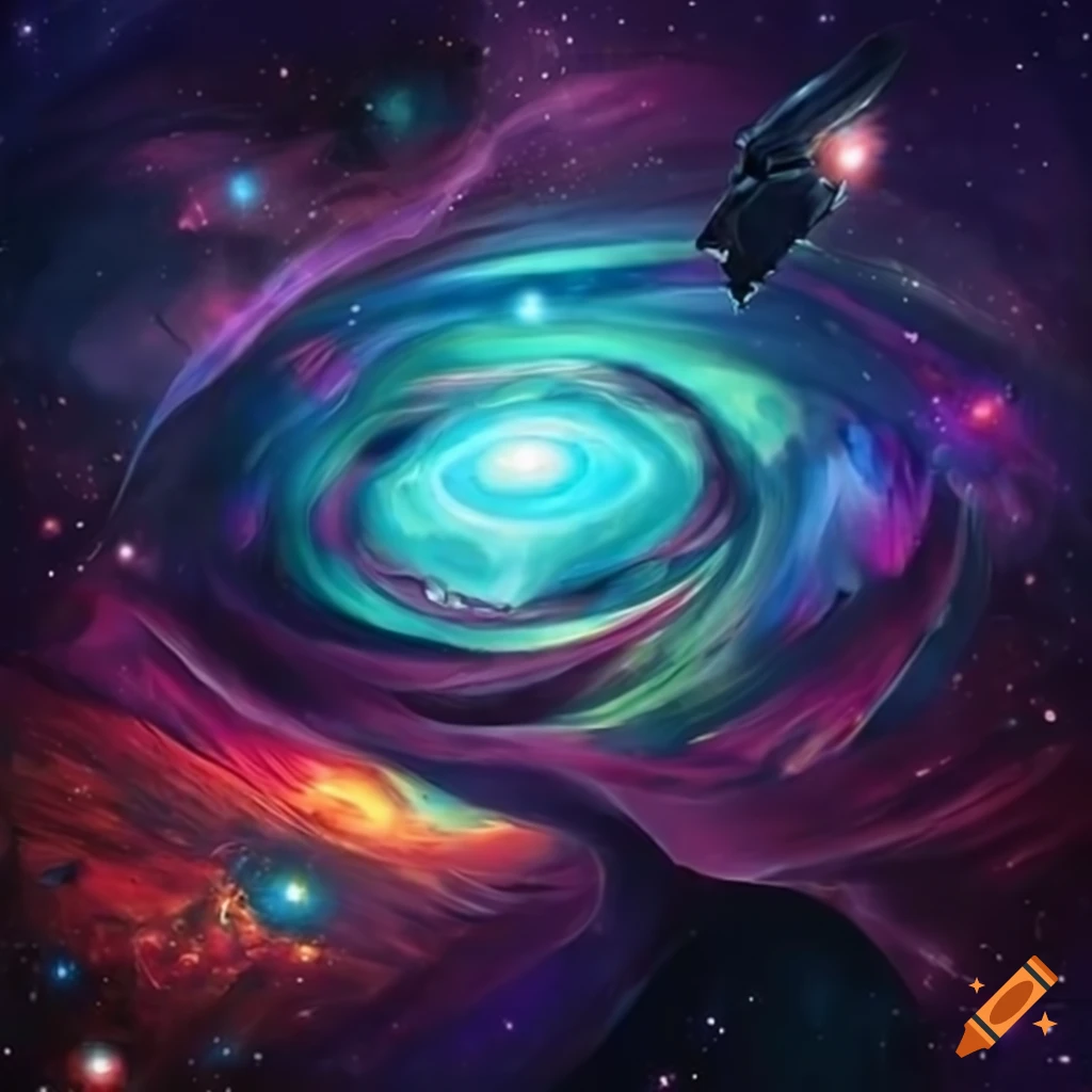 Cosmic exchange of matter in a fantasy art style