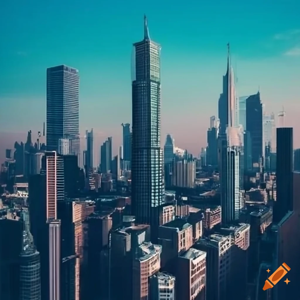Panoramic view of a modern city with skyscrapers and urban ...