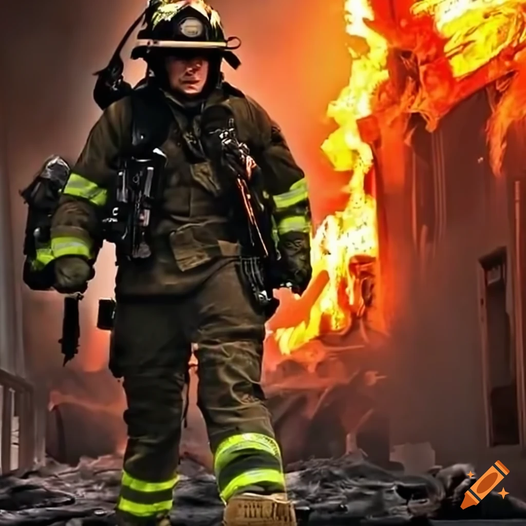 Heroic firefighter in action during a rescue operation