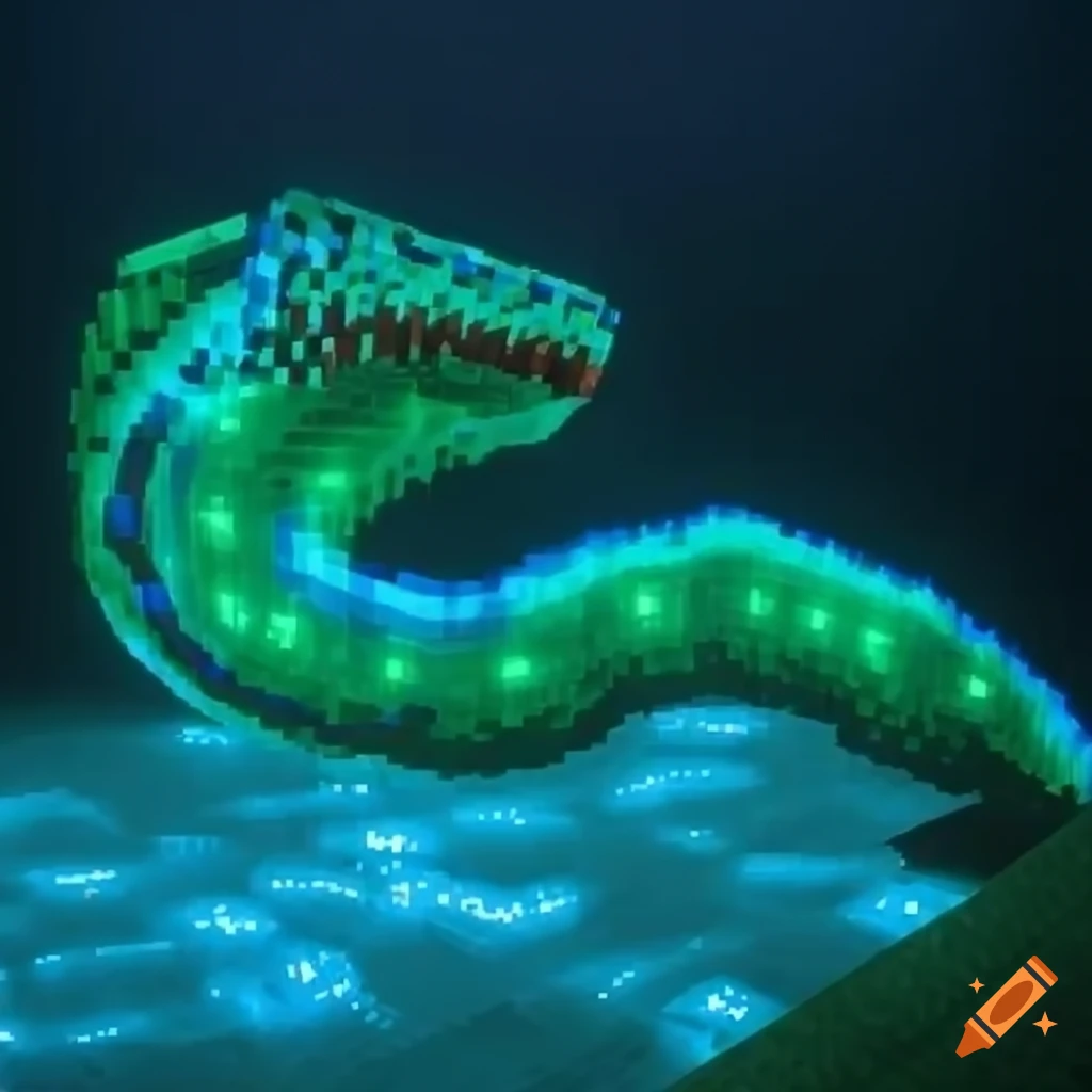 Leviathan, the minecraft water boss, a massive sea serpent with