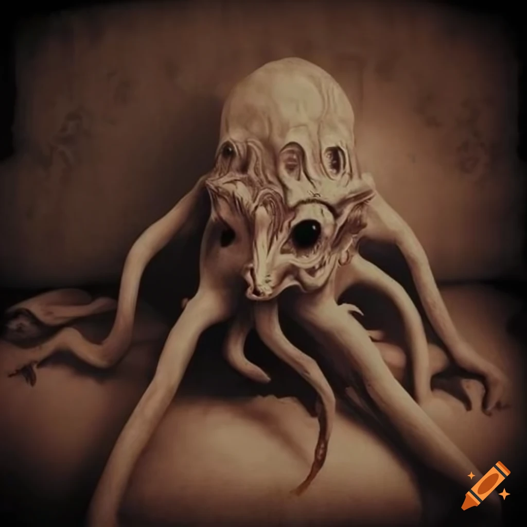 Creepy Lovecraftian creatures in gothic sepia tones