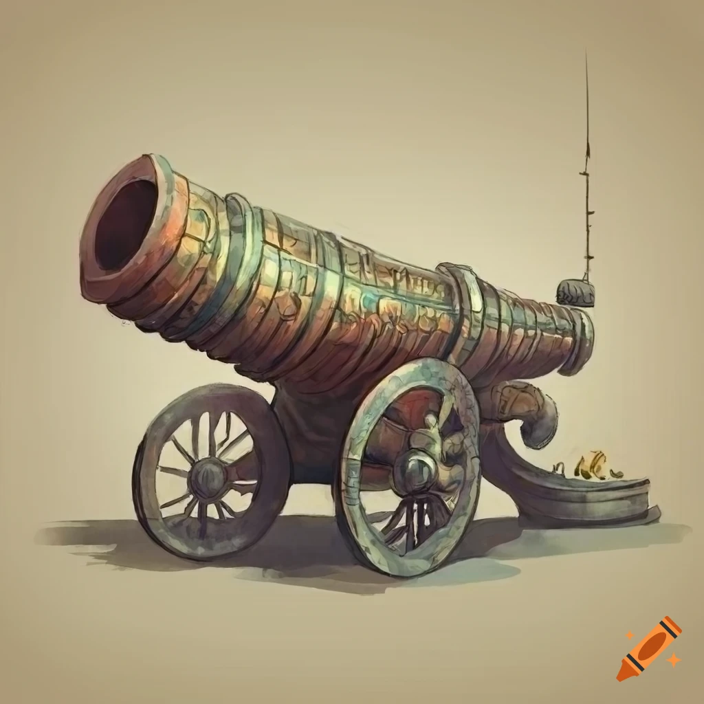 Asian cannon in a decorative Chinese painting illustration