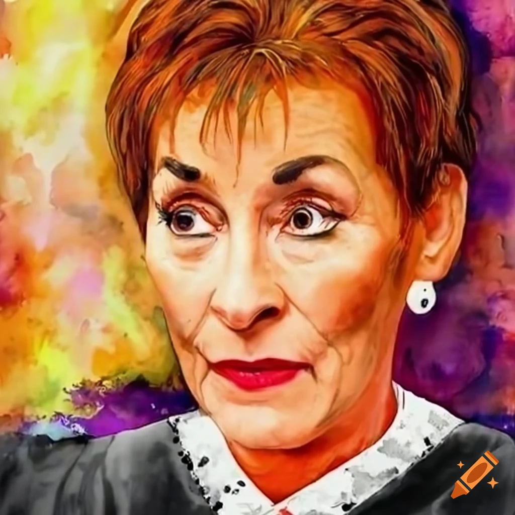 Regal deity depiction of Judge Judy overseeing justice