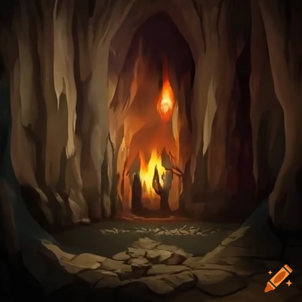 Fantasy dungeon in a cave with torches