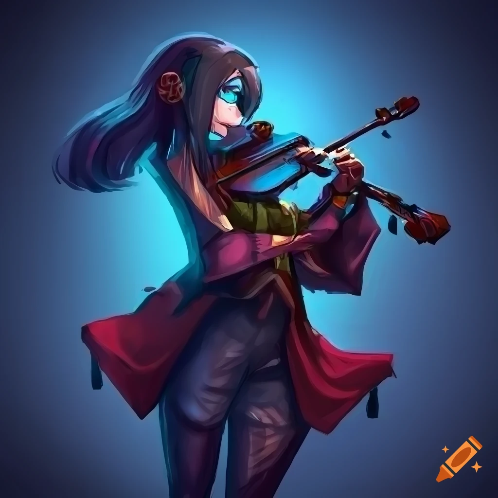 Cyberpunk violinist rogue in a fantasy art style