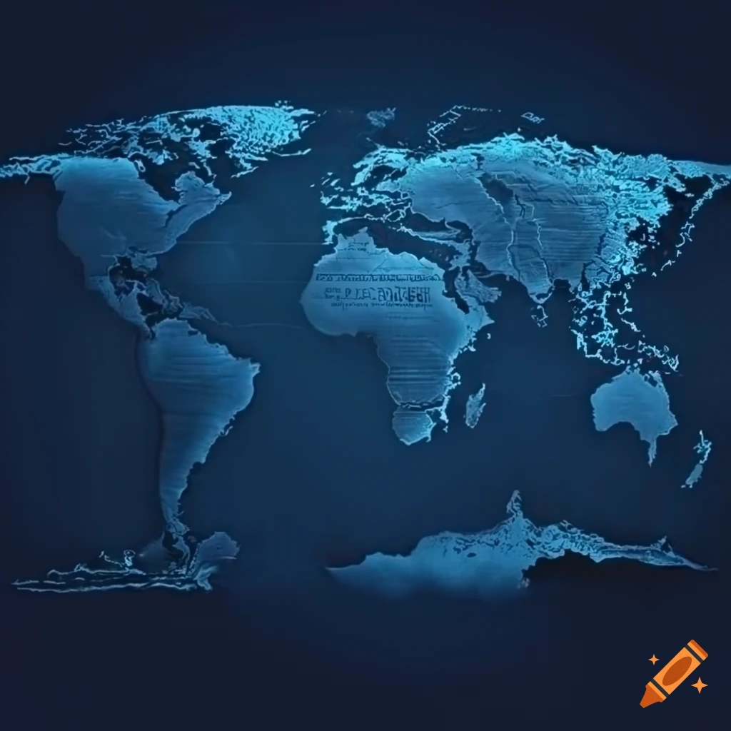 Dark navy blue world map with light blue land