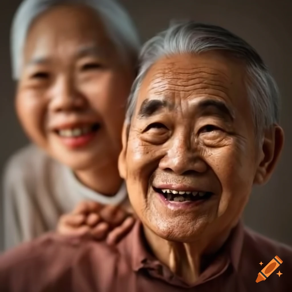 Asian elders smiling warmly during a family activity